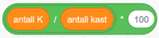 antall K / antall kast ∙ 100