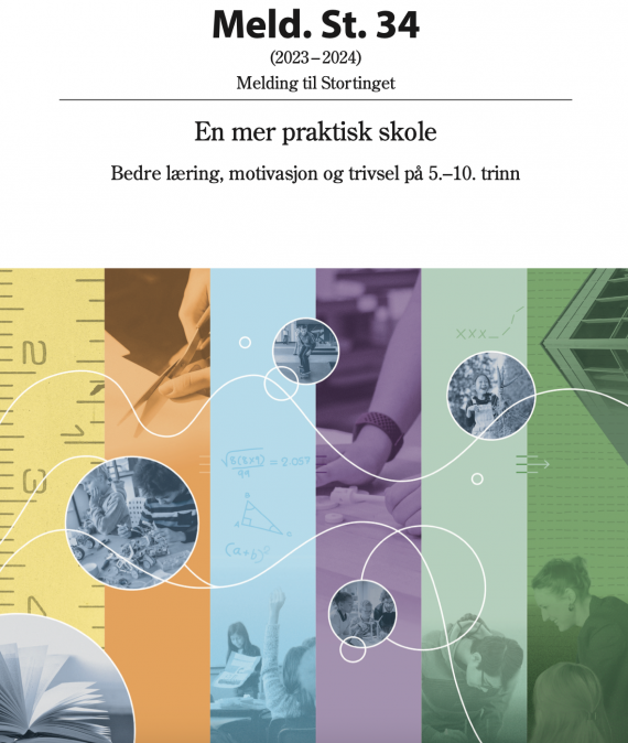 Forsiden av stortingsmeldingen "En mer praktisk skole"