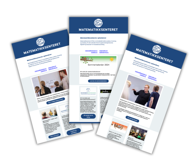 Faksimile av fire nyhetsbrev fra Matematikksenteret