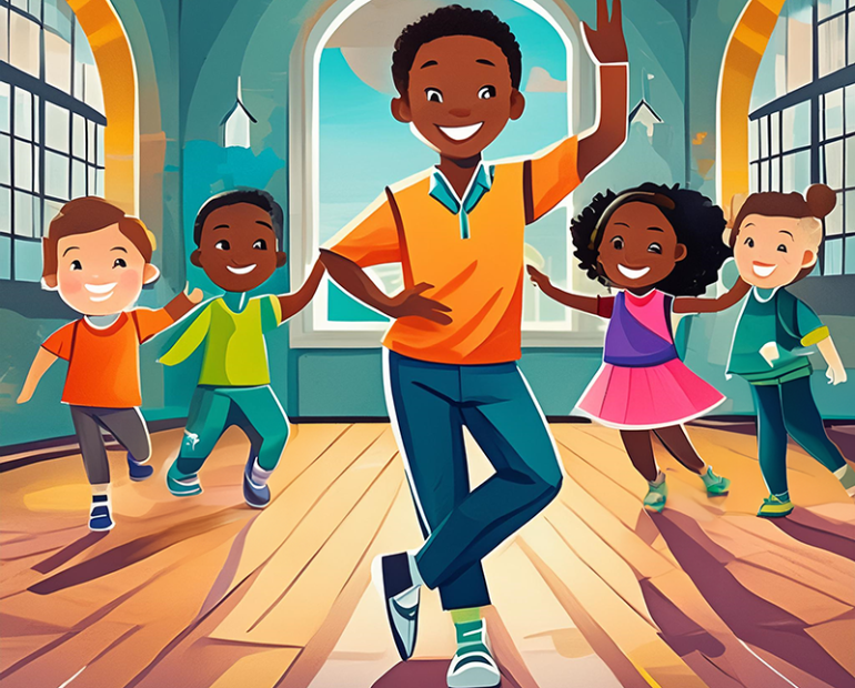 lærer og elever danser